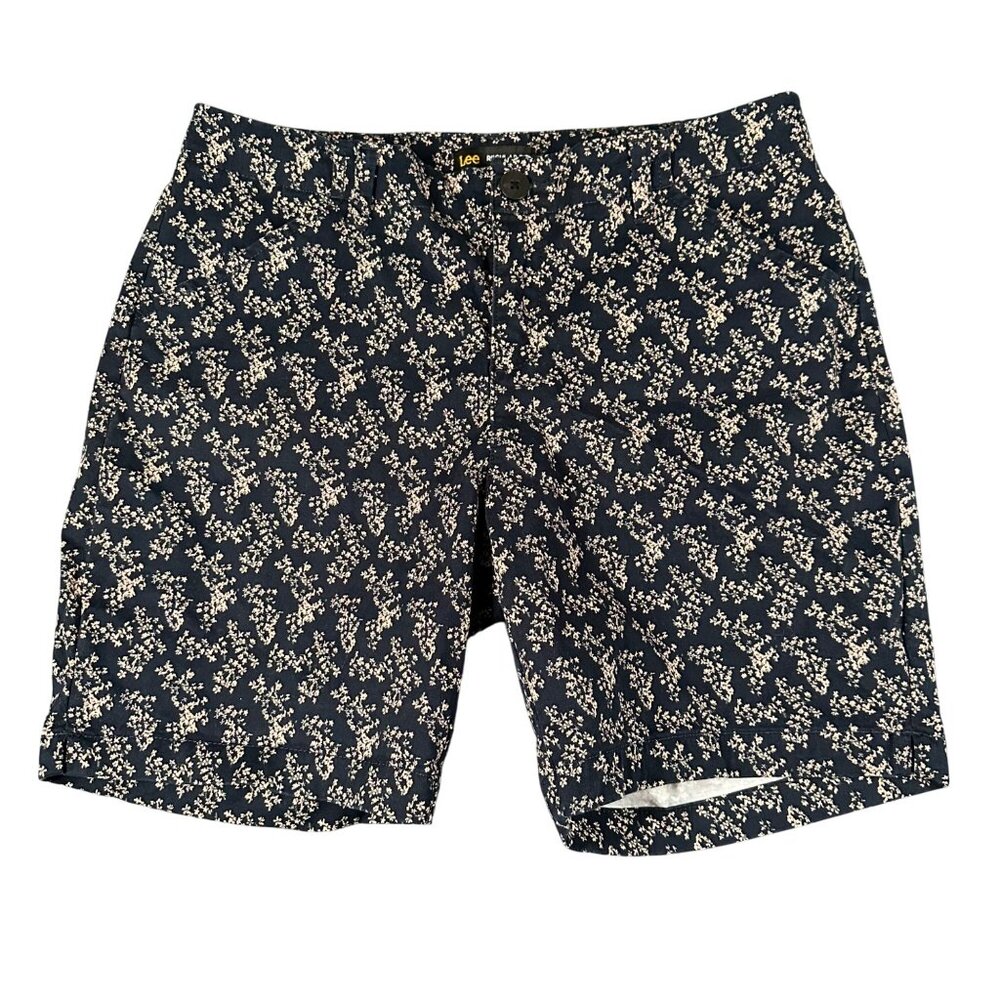 Lee Womens 12 P Navy Floral Regular Fit Mid Rise Bermuda Shorts Pockets